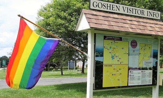 Colorful flag in Goshen drawing attention